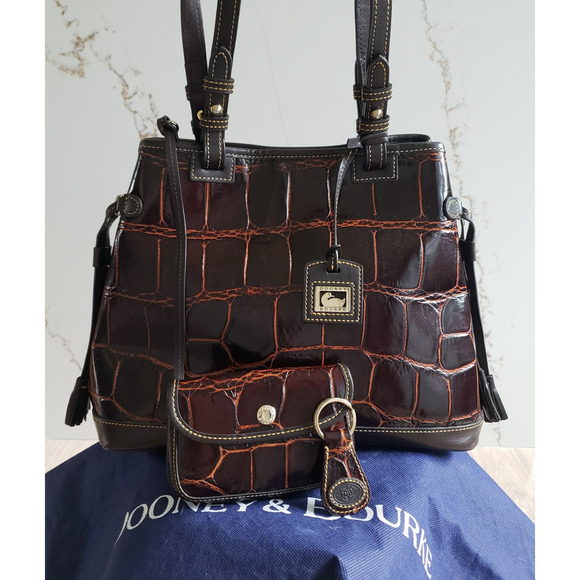 Dooney & Bourke Tassel Leather Bag Set Cognac 3 Pc Purse Wallet Keychain 1C872CG - Picture 2 of 15